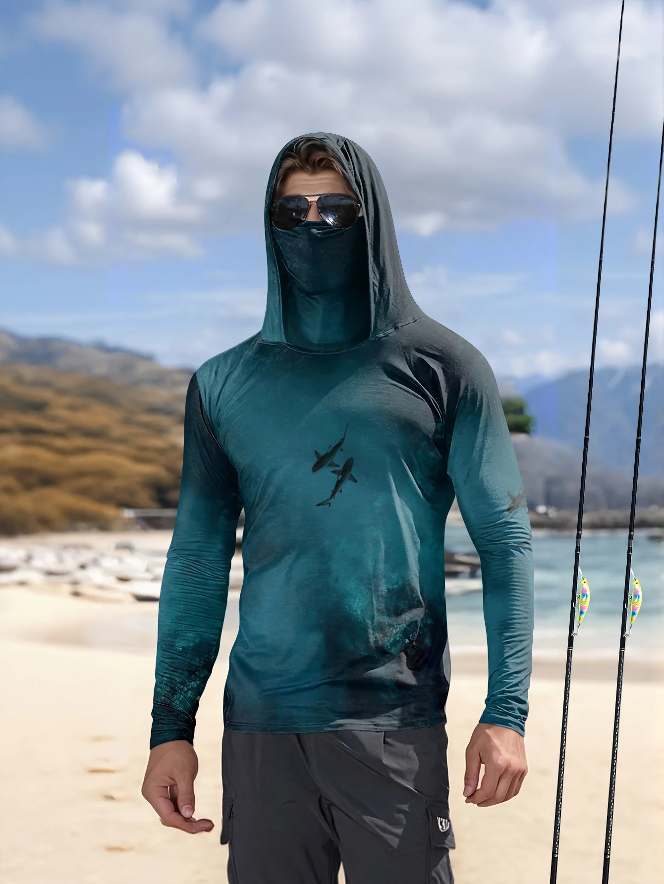 UPF50+ Men Fishing Hoodie With - огляд і ціна Fishing Mask Sun Protection