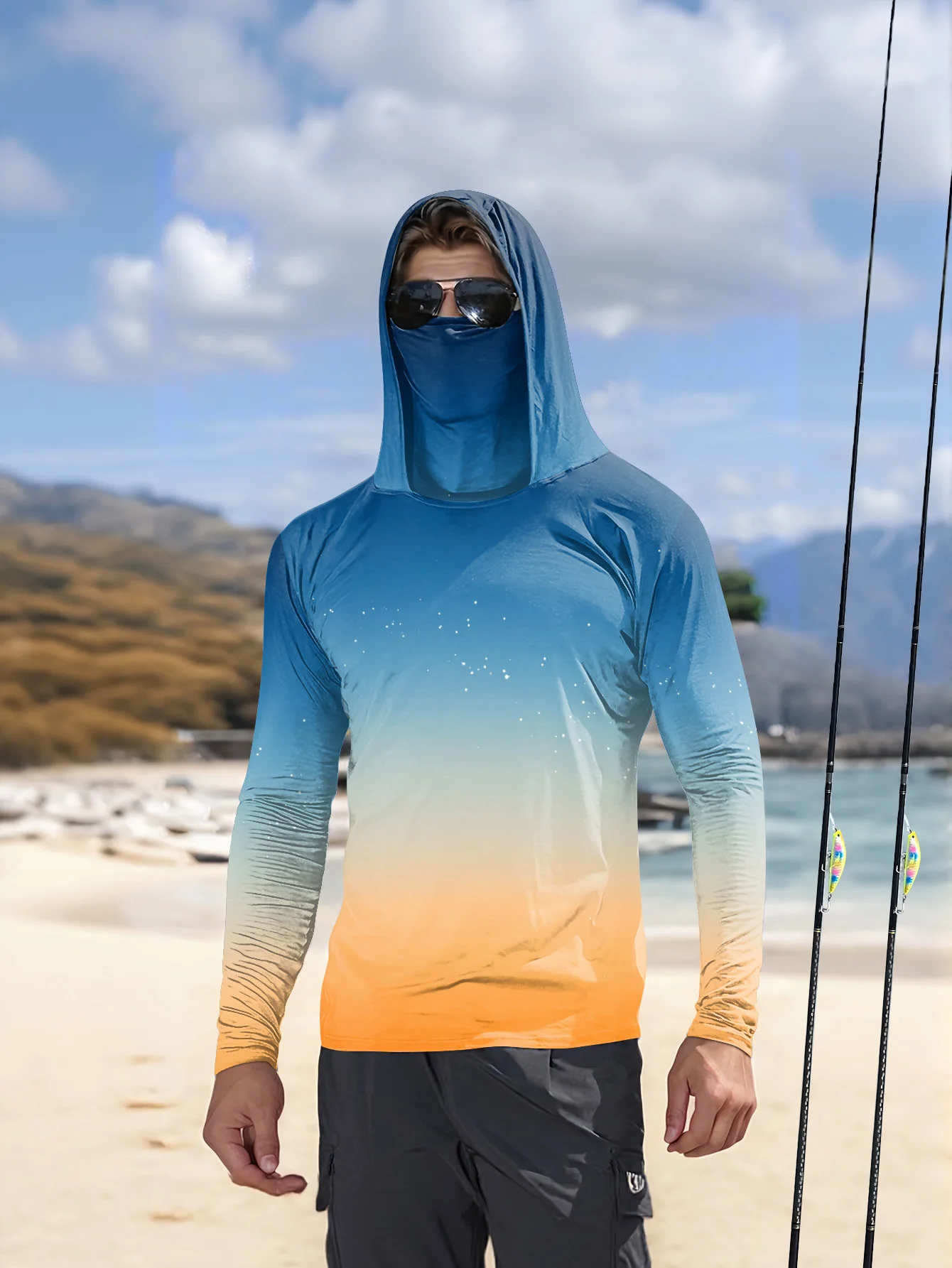Mens Fishing Shirt Hooded UPF  - огляд і ціна Fishing Mask Sun Protection